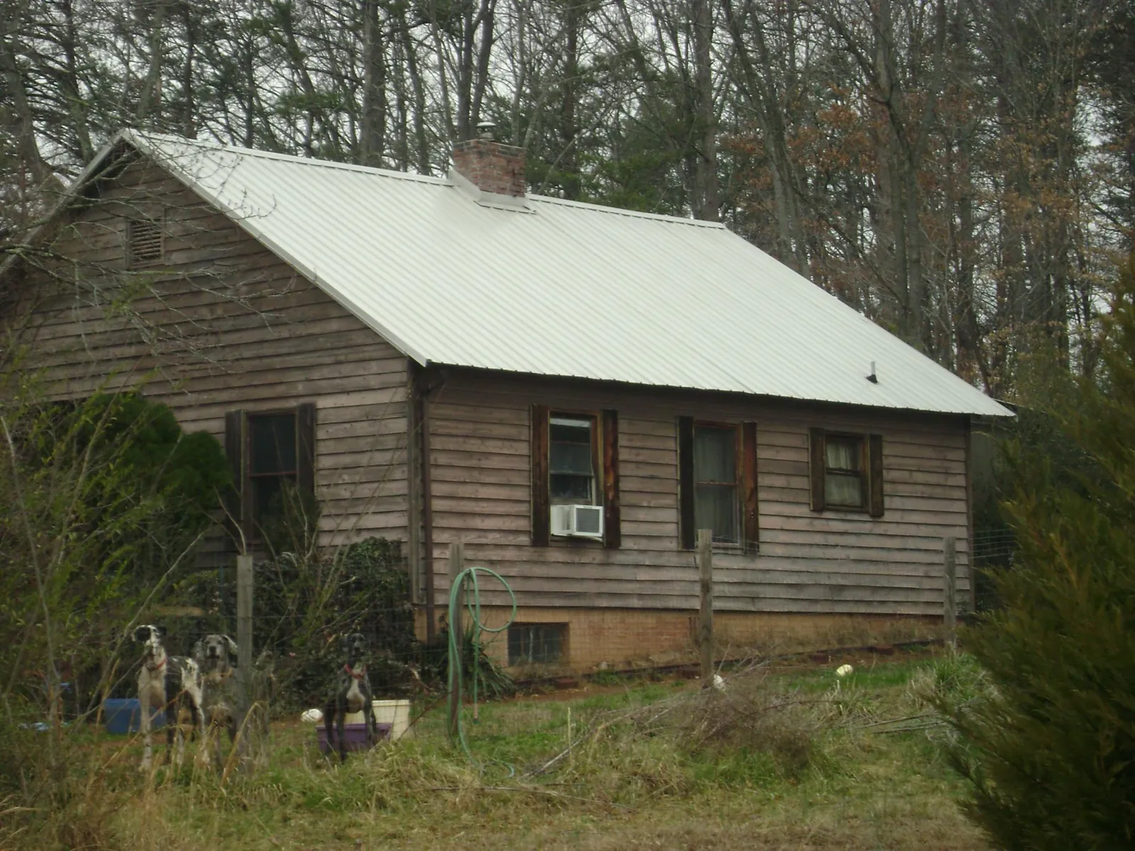 White metal roof on an old wood sided farmhouse, from a Asphalt Shingle Roof Repair job in Brunsville
